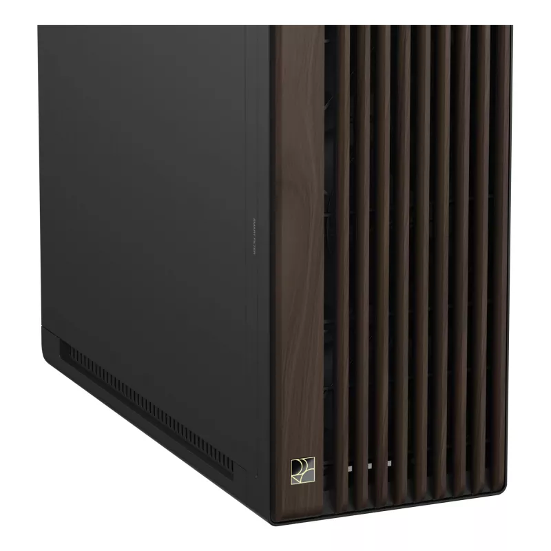 Caixa de PC ASUS ProArt PA602 Wood Edition Midi Tower — preto e madeira, suporta ATX/EATX, 2x200 mm à frente, 1x140 mm atrás