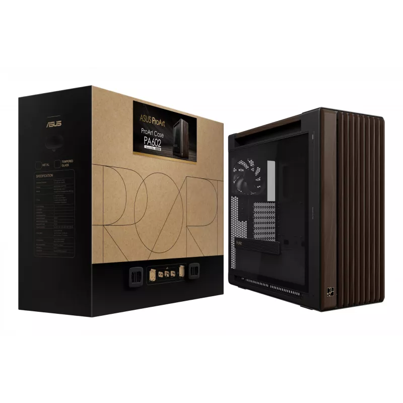 ASUS ProArt PA602 Wood Edition Modern preto - Painel de vidro temperado Midi Tower preto, madeira