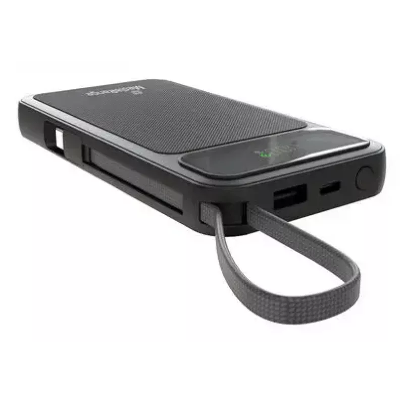 Powerbank MediaRange MRMA753 10.000 mAh LiPo com cabos integrados, ecrã LCD, USB-C PD e Quick Charge, preto
