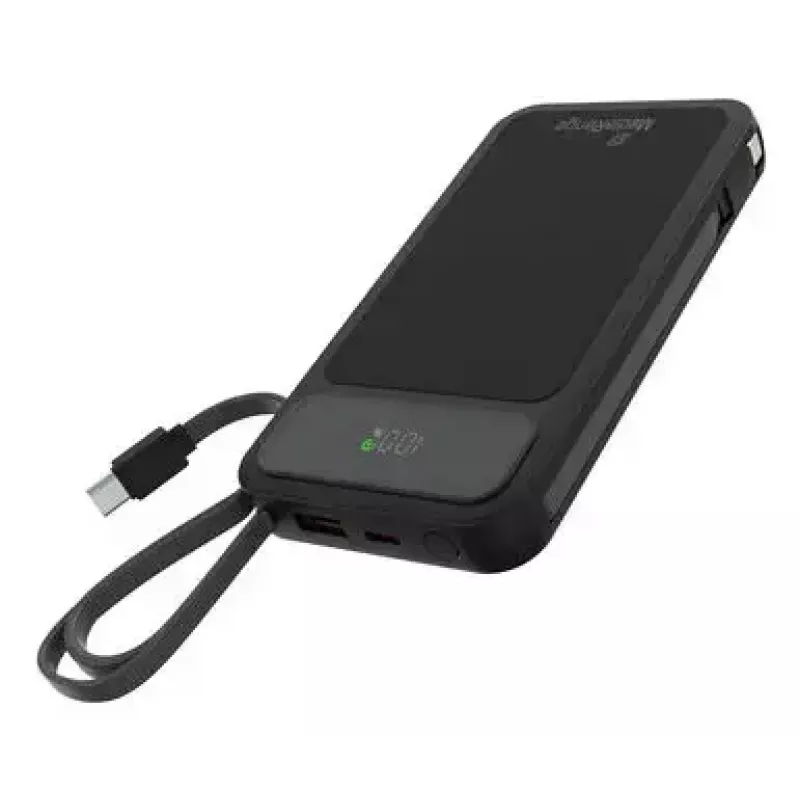 Powerbank MediaRange MRMA753 10.000 mAh LiPo com cabos integrados, ecrã LCD, USB-C PD e Quick Charge, preto