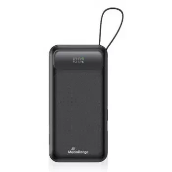 Powerbank MediaRange MRMA753 10.000 mAh LiPo com cabos integrados, ecrã LCD, USB-C PD e Quick Charge, preto