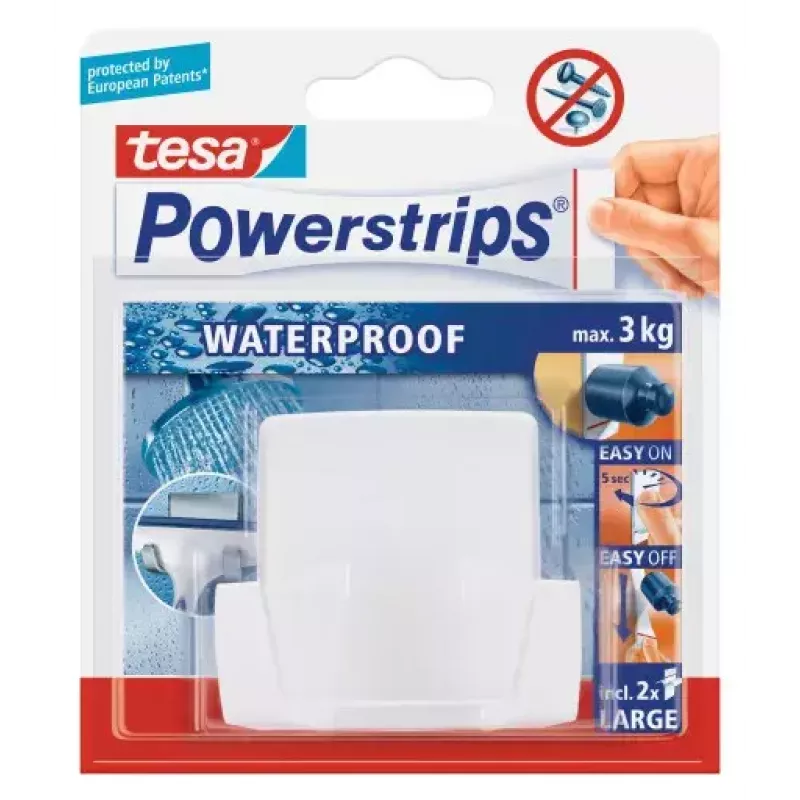 Tesa Powerstrips Gancho duplo à prova de água Wave, branco