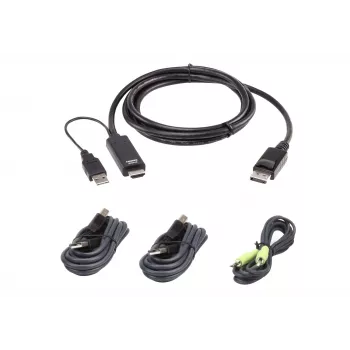 Kit de cabos KVM ATEN 1,8 m USB Universal Secure KVM – 1,8 m, teclado/rato USB, consola DisplayPort, preto