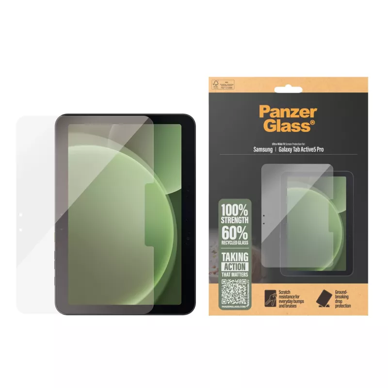 Proteção de ecrã PanzerGlass para Samsung Galaxy Tab Active5 Pro — Ultra-Wide Fit, vidro temperado/PET, transparente