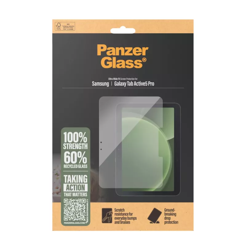 Proteção de ecrã PanzerGlass para Samsung Galaxy Tab Active5 Pro — Ultra-Wide Fit, vidro temperado/PET, transparente