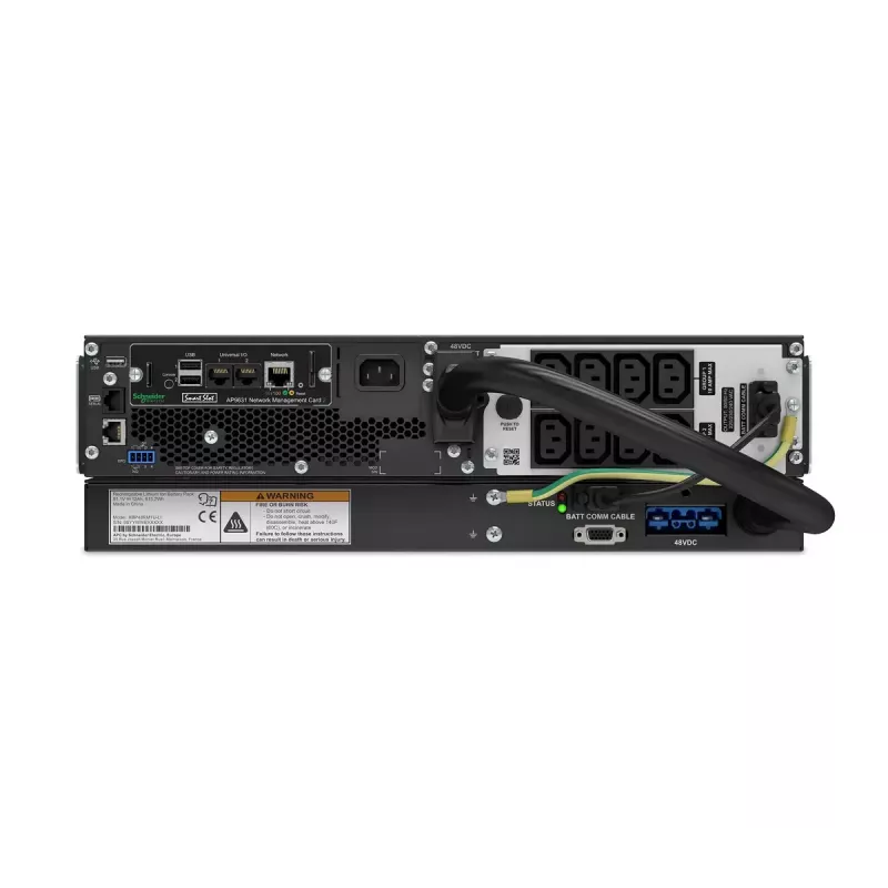 APC Smart-UPS On-Line, 1500VA, Rackmount 2U, 230V, 8x C13 tomadas IEC, placa de rede, com kit de calhas, usado sem bateria externa de iões de lítio