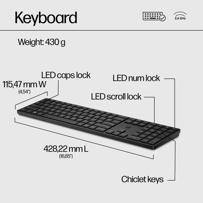 Conjunto de teclado e rato HP 650 Wireless Full-size Membrana Branco