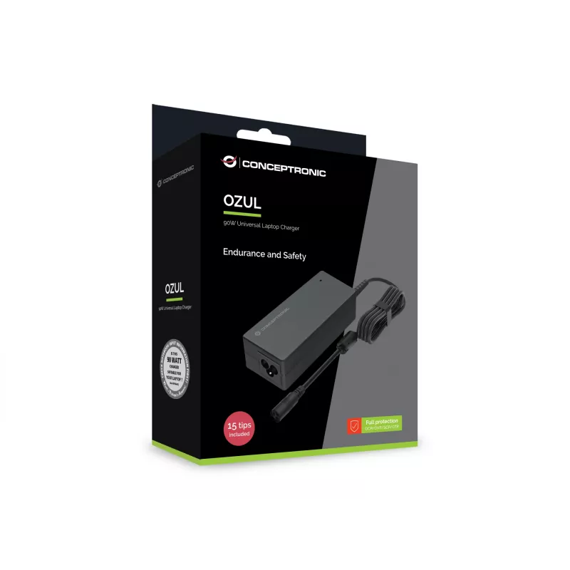 Carregador universal para portátil Conceptronic OZUL08B15 90W, 15 pontas de carregamento incl.