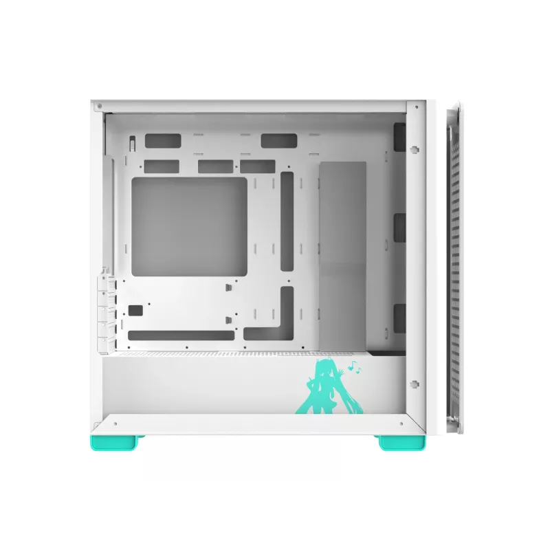 Caixa para PC ASUS A23 Hatsune Miku Edition — micro-ATX / Mini-ITX, suporta ventoinhas de 120/140 mm, unidades de 2,5 e 3,5 polegadas, turquesa/branco