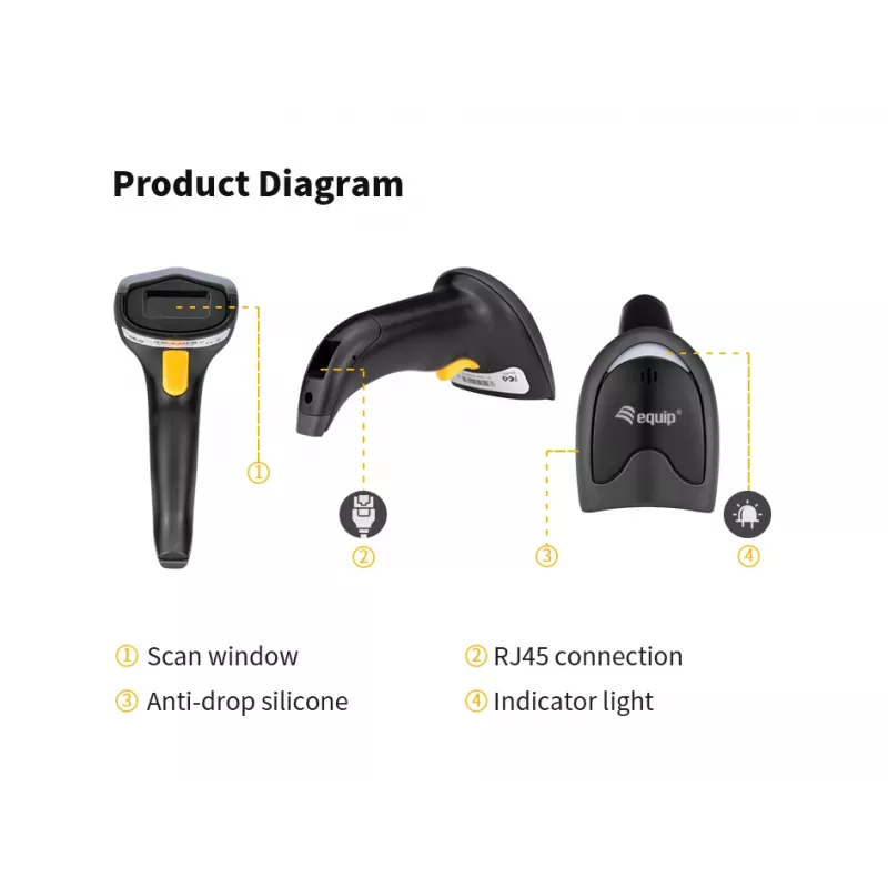 Leitor de códigos de barras Equip USB 2D, com suporte