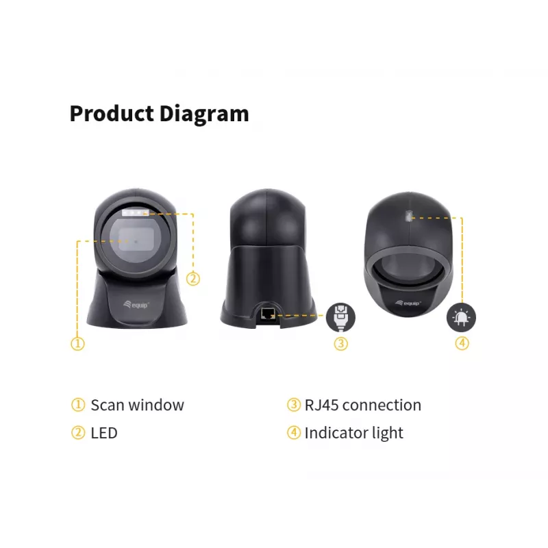 Leitor de códigos de barras de secretária Equip USB 2D omnidirecional