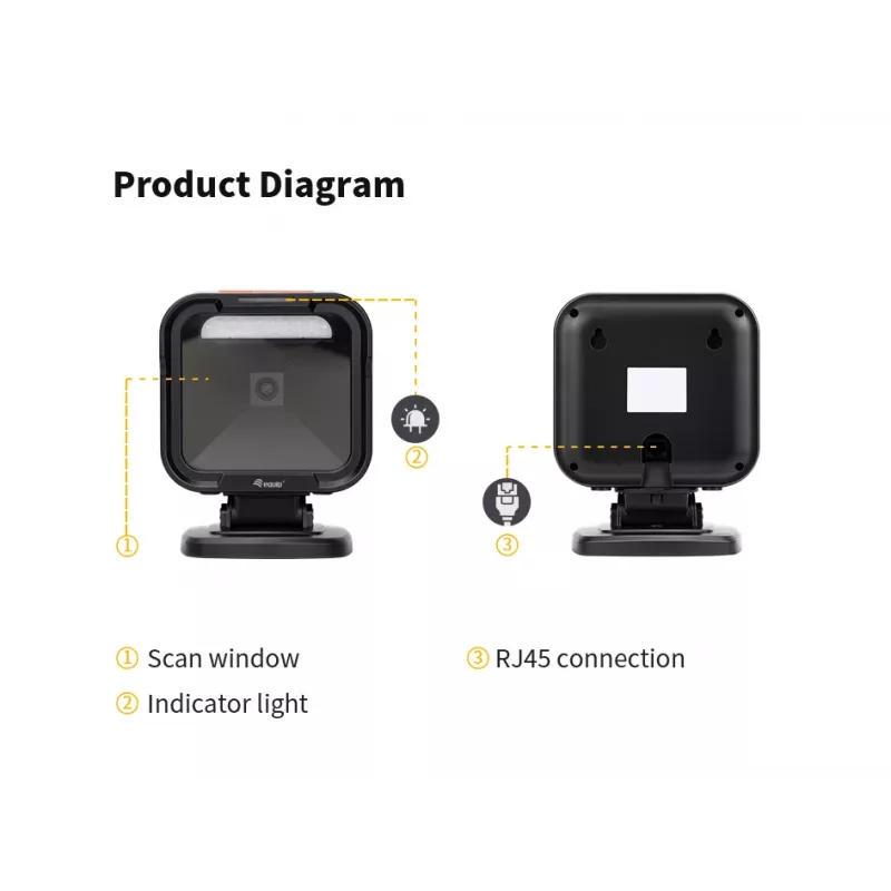 Leitor de códigos de barras de secretária Equip USB 2D omnidirecional 1MP, leitor de códigos fixo