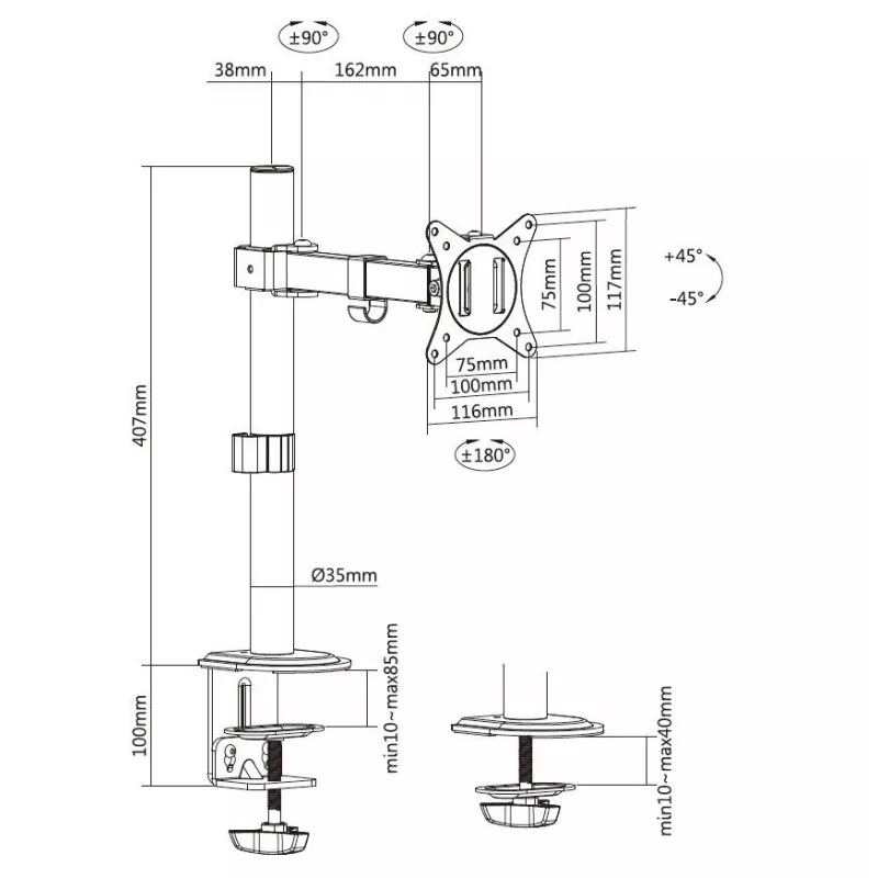Suporte de secretária articulado para monitor Equip 17