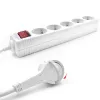Extensão elétrica ACT com interruptor iluminado e ficha plana, 5 tomadas, 1,5 m, branco