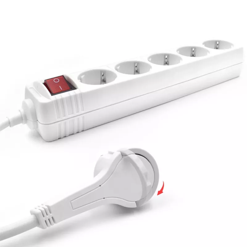 Extensão elétrica ACT com interruptor iluminado e ficha plana, 5 tomadas, 1,5 m, branco