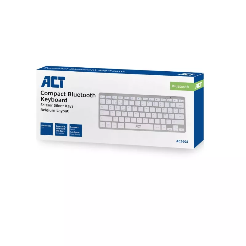 Teclado Bluetooth portátil ACT, layout Azerty/BE, sem fios, branco, 75%