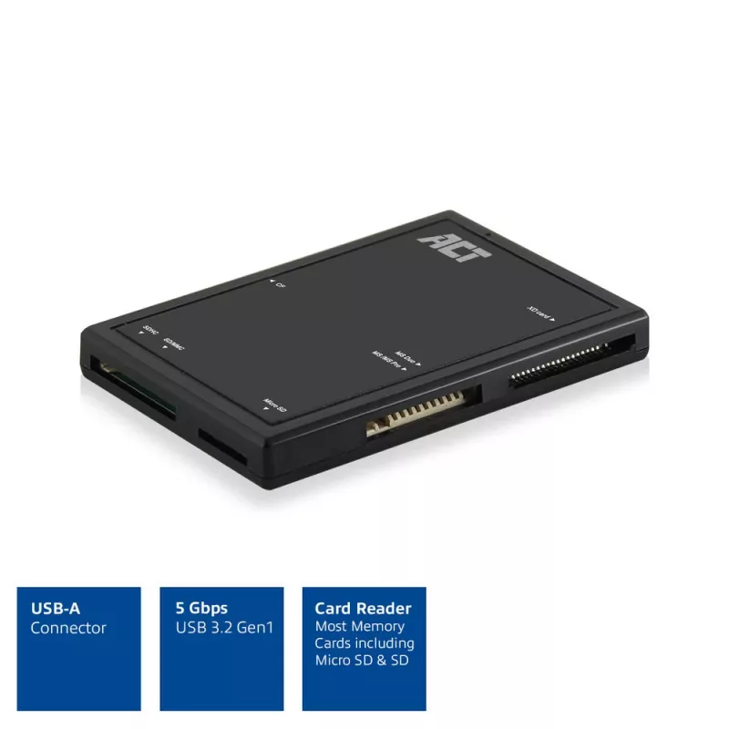 Leitor de cartões ACT USB 3.0 AC6370 CF MMC MS Duo MicroSD SDHC preto