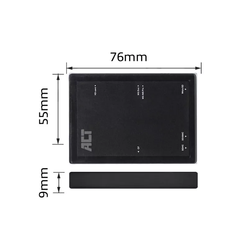 Leitor de cartões ACT USB 3.0 AC6370 CF MMC MS Duo MicroSD SDHC preto