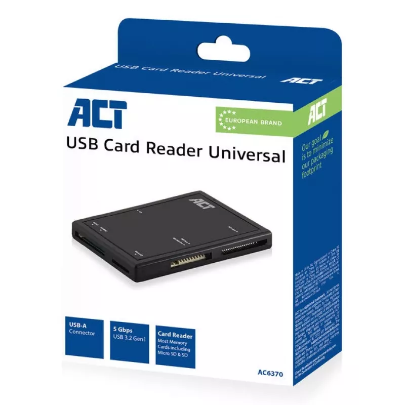 Leitor de cartões ACT USB 3.0 AC6370 CF MMC MS Duo MicroSD SDHC preto