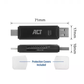 Leitor de cartões ACT USB-C/USB-A 3.0 preto