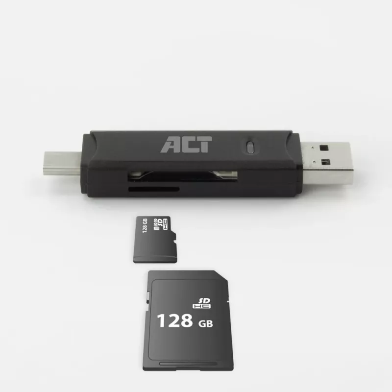 Leitor de cartões ACT USB-C/USB-A 3.0 preto