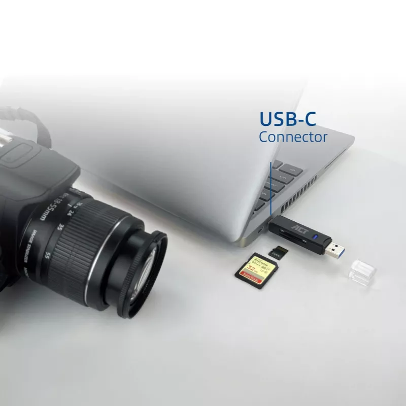 Leitor de cartões ACT USB-C/USB-A 3.0 preto