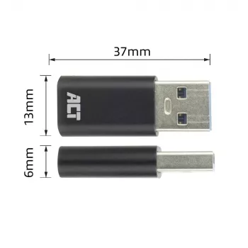 Adaptador ACT AC7376 USB-A macho para USB-C fêmea, preto