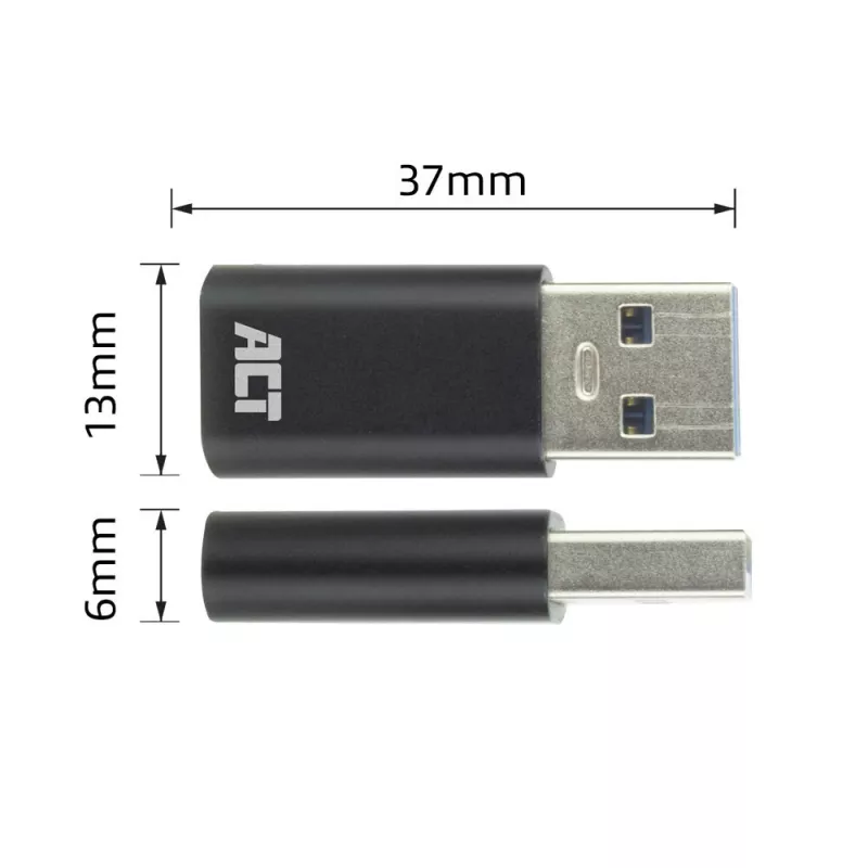Adaptador ACT AC7376 USB-A macho para USB-C fêmea, preto