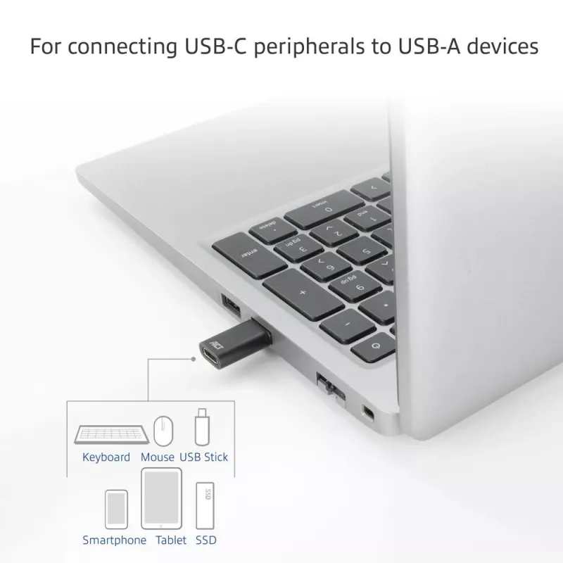 Adaptador ACT AC7376 USB-A macho para USB-C fêmea, preto