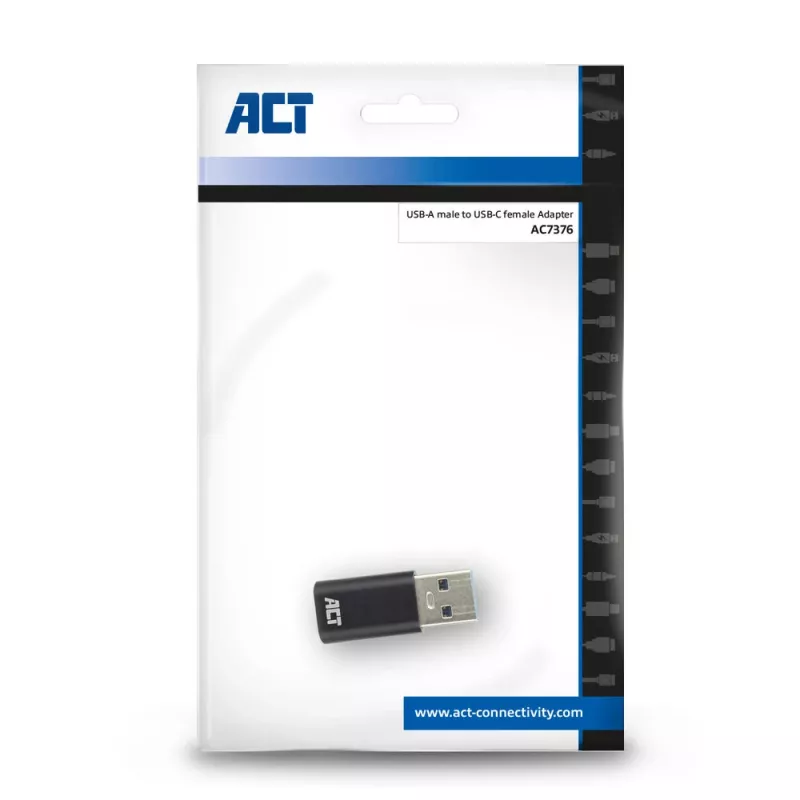 Adaptador ACT AC7376 USB-A macho para USB-C fêmea, preto