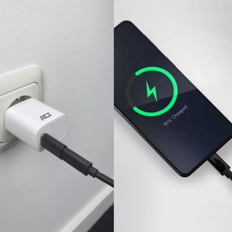 Adaptador ACT AC7376 USB-A macho para USB-C fêmea, preto