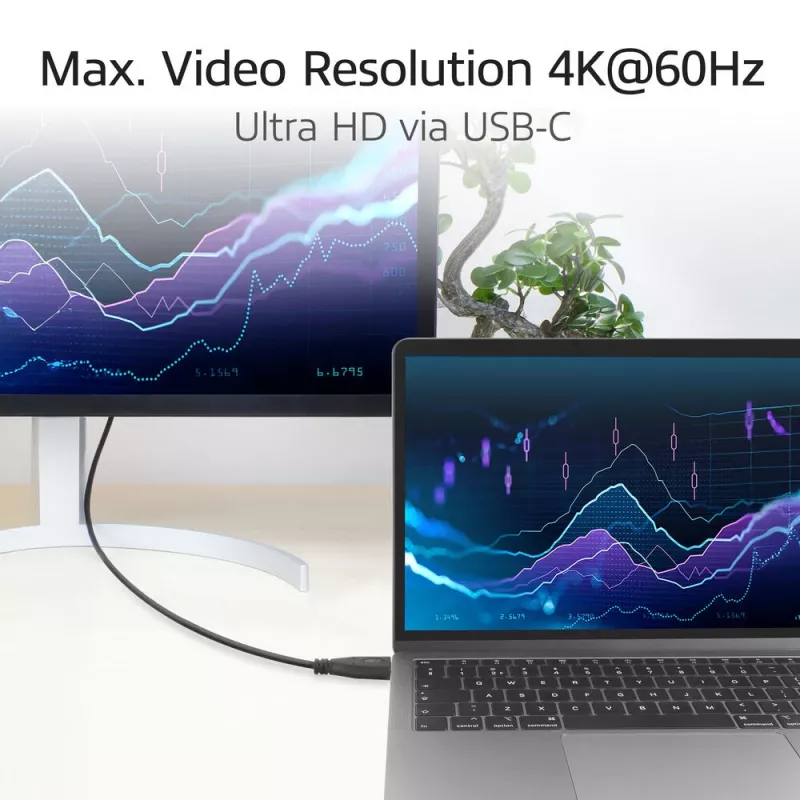 Cabo ACT USB 3.0 10Gbps 60W USB Type-C (direito) para USB Type-C (angular para cima/baixo), 1 metro