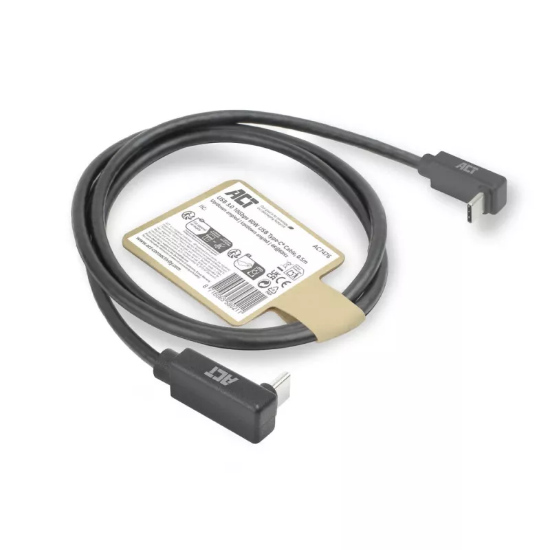 Cabo ACT USB 3.0 10Gbps 60W USB Type-C (angular para cima/baixo) para USB Type-C (angular para cima/baixo), 1 metro