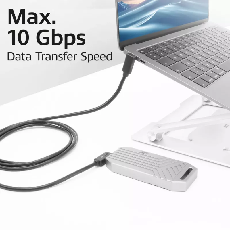 Cabo ACT USB 3.0 10 Gbit/s 60 W USB Type-C (curvado à esquerda/direita) para USB Type-C (curvado para cima/baixo), 1 metro