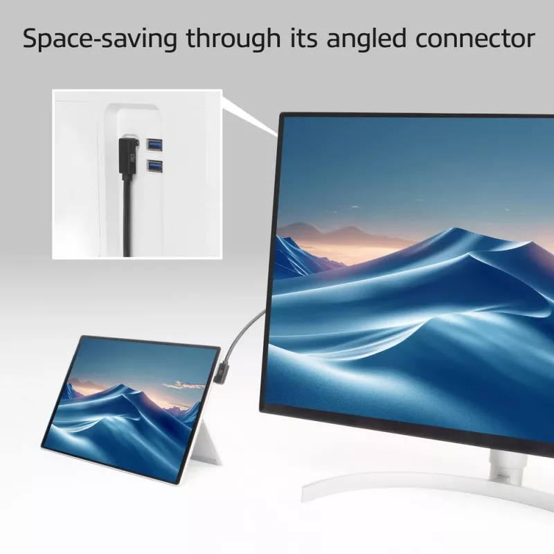 Cabo ACT USB 3.0 10Gbps 60W USB Type-C (angular para a esquerda/direita) para USB Type-C (angular para cima/baixo), 2 metros