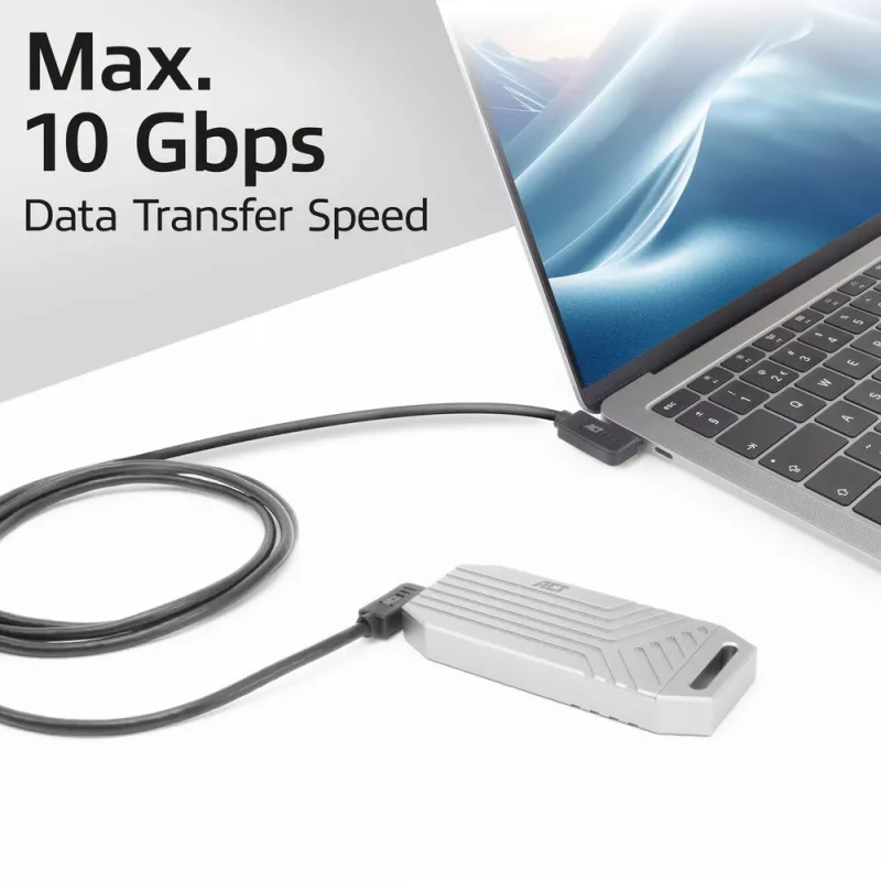 Cabo ACT USB 3.0 10 Gbit/s 60 W USB Type-C (curvado à esquerda/direita) para USB Type-C (curvado à esquerda/direita), 1 metro