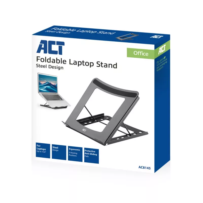 Suporte para portátil ACT AC8145 com 5 posições de altura ajustáveis, preto