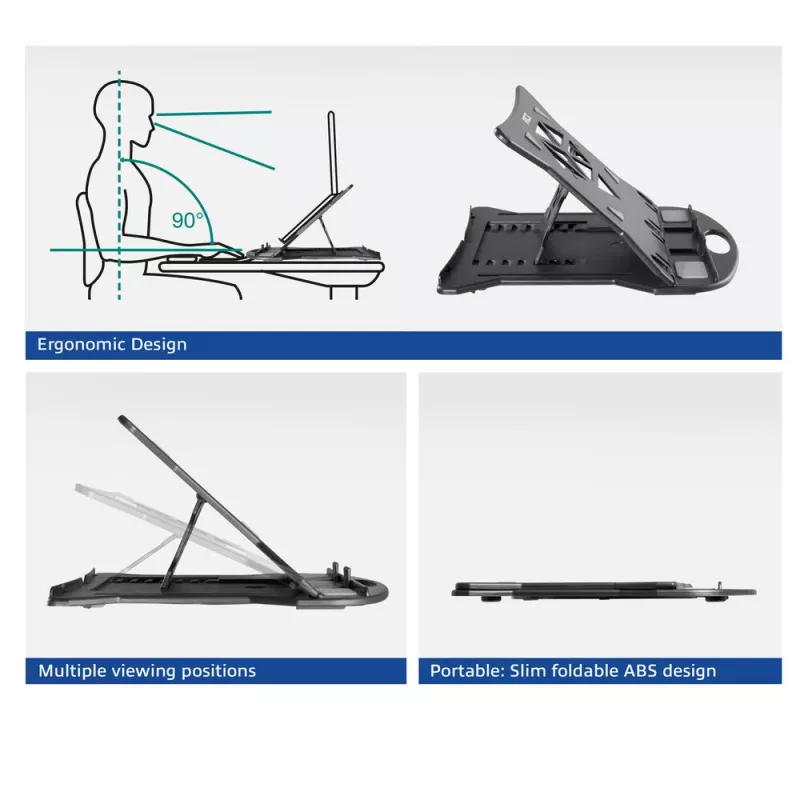 Suporte para portátil ACT AC8150 dobrável com 7 alturas ajustáveis, preto