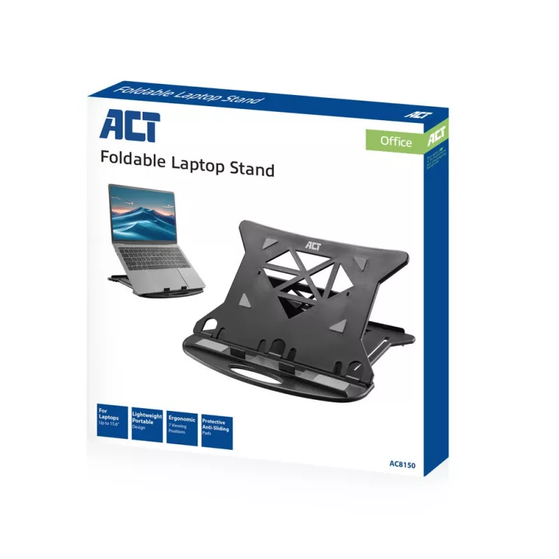 Suporte para portátil ACT AC8150 dobrável com 7 alturas ajustáveis, preto