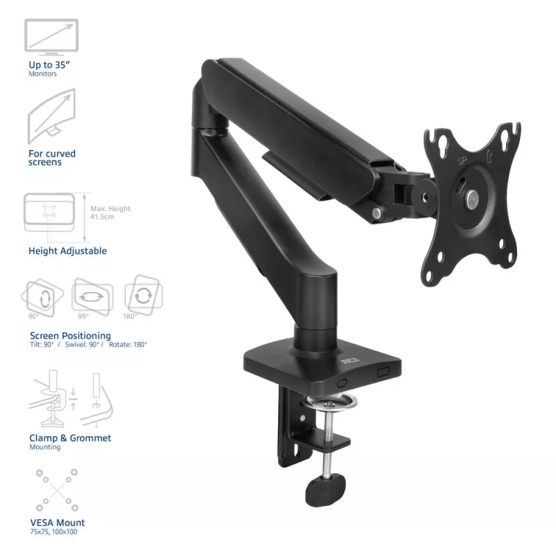 ACT Essentials AC8313 braço para monitor, 35 polegadas, mola a gás, 1 monitor