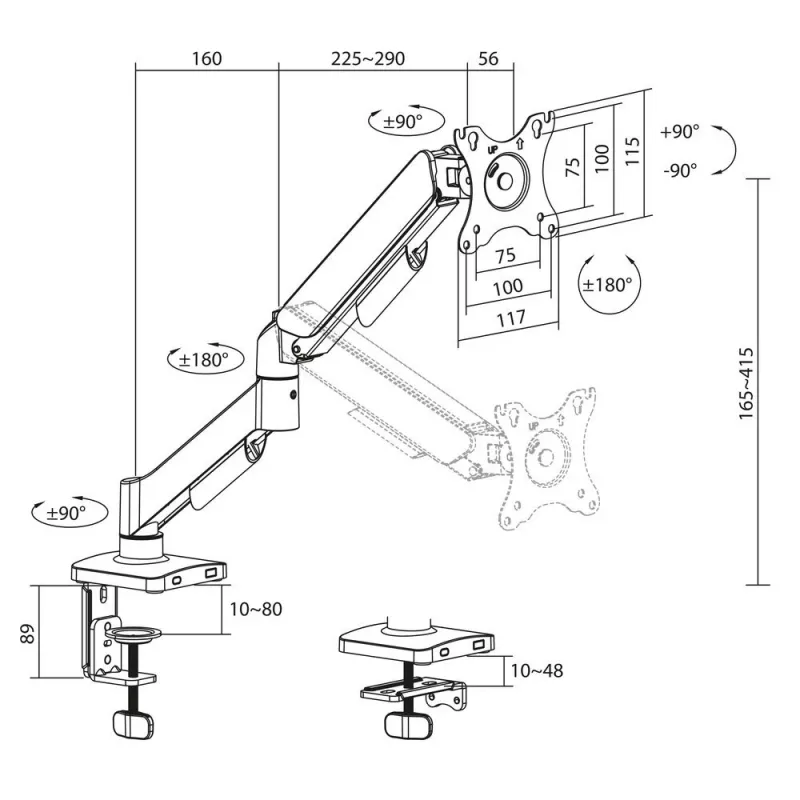 ACT Essentials AC8313 braço para monitor, 35 polegadas, mola a gás, 1 monitor