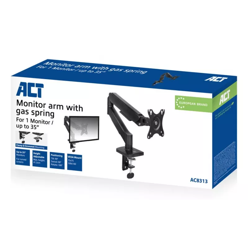 ACT Essentials AC8313 braço para monitor, 35 polegadas, mola a gás, 1 monitor