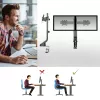 Braço duplo para monitor ACT de escritório com ajuste rápido de altura, grampo/furo, 14 kg