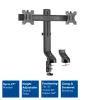 Braço duplo para monitor ACT de escritório com ajuste rápido de altura, grampo/furo, 14 kg