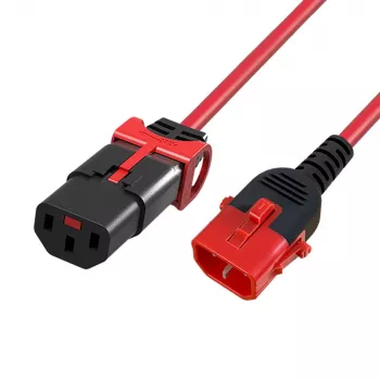 Cabo de alimentação ACT C13 IEC Lock+ – C14 IEC Lock com duplo bloqueio vermelho 1,5 m, PC3614