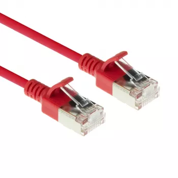 Cabo de rede patch slimline para datacenter ACT vermelho de 1 metro LSZH U/FTP CAT6A com proteção da patilha e fichas RJ45