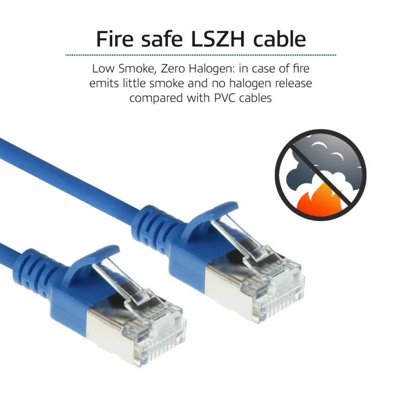 Cabo de rede patch slimline para datacenter ACT azul de 1 metro LSZH U/FTP CAT6A sem patilha com fichas RJ45