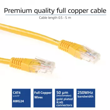 Cabo de rede patch ACT amarelo 1,5 m U/UTP CAT6 com fichas RJ45