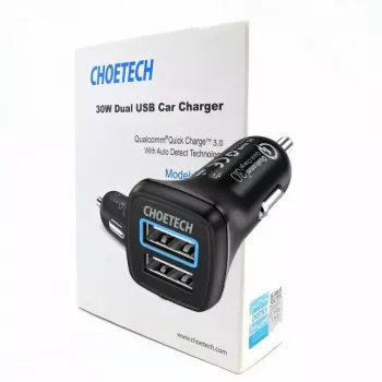 Fonte de alimentação CHOETECH C0051 dual USB-A 36W QC3.0, preto