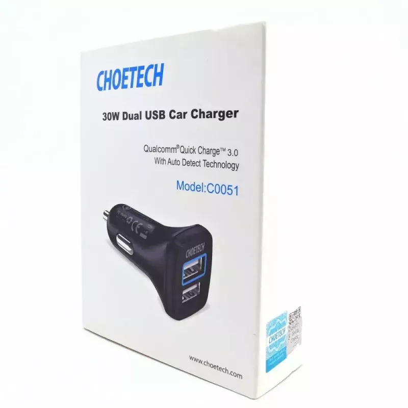Fonte de alimentação CHOETECH C0051 dual USB-A 36W QC3.0, preto